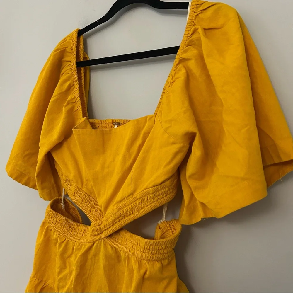 NWT Free People Cross of Sunlight Endless Summer Cutout Golden Yellow Mini Dress - Picture 4 of 7